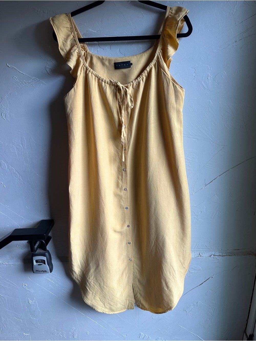 Hatch Jenna Maternity Yellow Tencel Linen Ruffle Strap Button Front Midi Dress M
